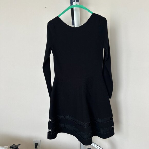 Red Valentino Embellished Sheer Hem Viscose Knit Black Fit & Flare Dress Small - Picture 2 of 9